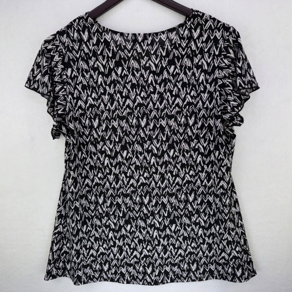 Shannon Ford New York Large Black White Flutter sleeve Cowl Neck