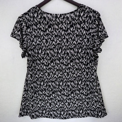 Shannon Ford New York Large Black White Flutter sleeve Cowl Neck