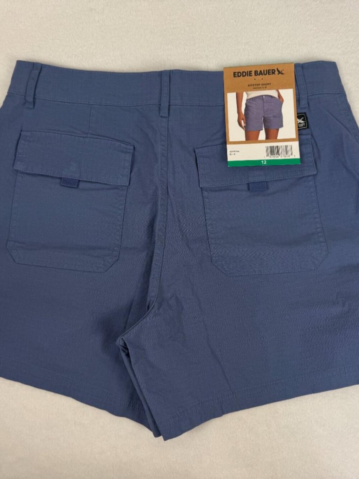 NWT Eddie Bauer Women's Ripstop Shorts Size 12 Blue Outdoor Hiking Travel B2248