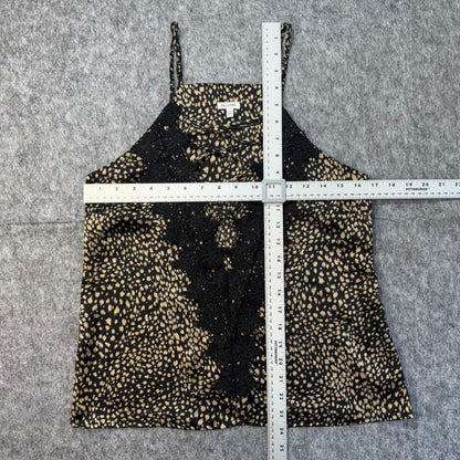 En Creme Tank Cami Top Sz S Deep V-Neck Criss Cross Strap Lace Animal Print