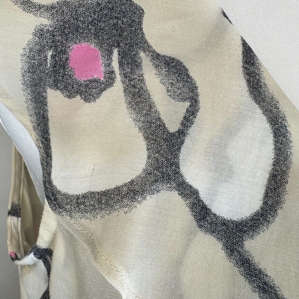 Loft Ann Taylor Beige Top Sz S Ruffled Layers Gray Pink Print VNeck Sleeveless