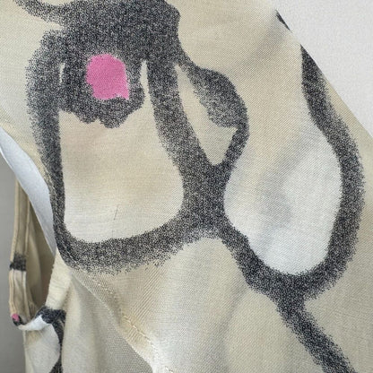 Loft Ann Taylor Beige Top Sz S Ruffled Layers Gray Pink Print VNeck Sleeveless