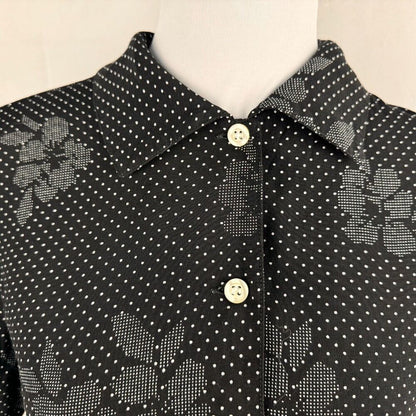 Liz Claiborne Sport Sz M Button-up Short Sleeve Blouse Floral & White Polka Dots