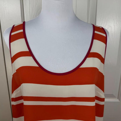 Wyatt Women Top Sz L Sheer Ivory Rust Striped Sleeveless Fucsia Trim Scoop Neck