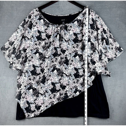 Alyx Top Plus Sz 1X Black with pink and gray Semi Sheer Layered Blouse