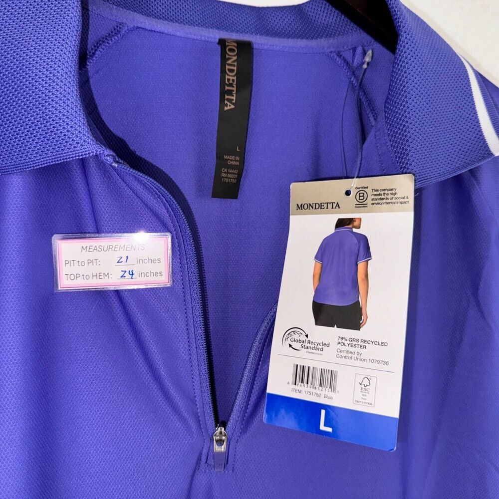 Mondetta Polo Sz L Women's Active Blue Purple 1/4-Zip Short Sleeve Mesh Shirt