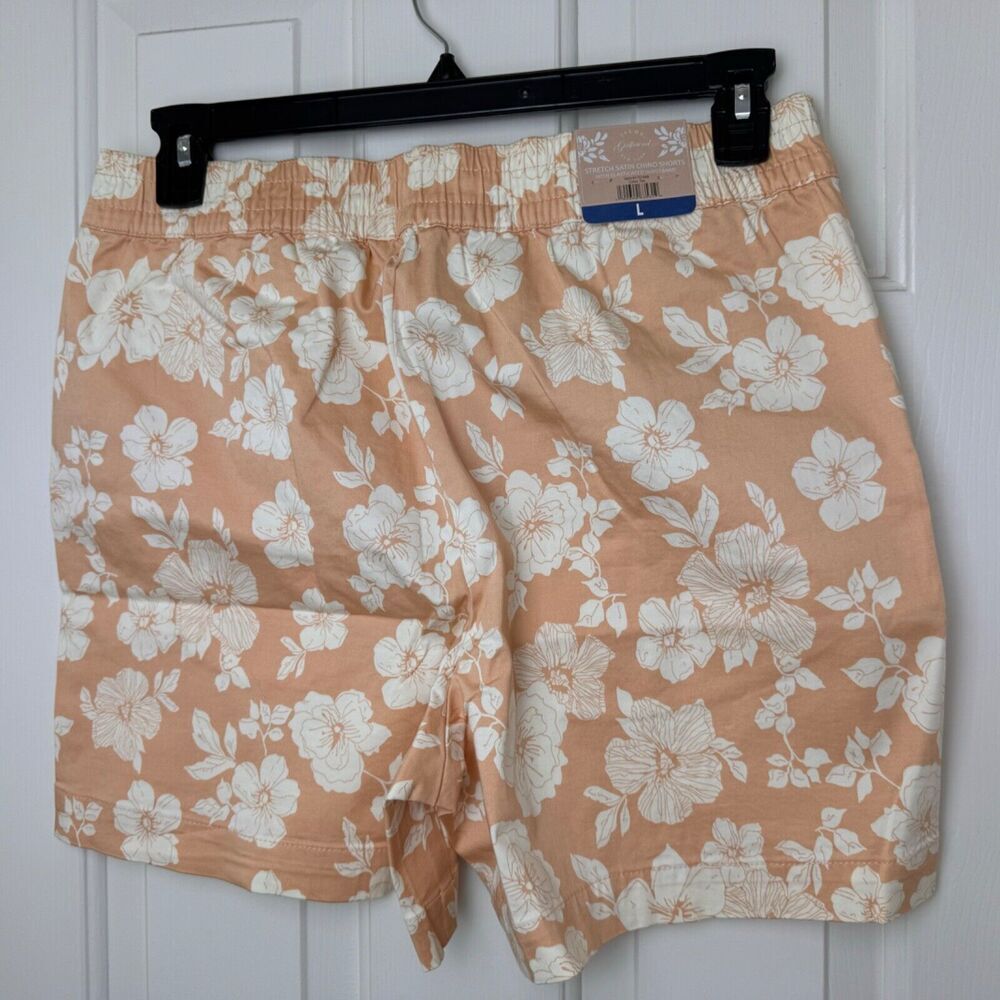 Jachs Girlfriend Women Sz L Shorts Zipper Tan Printed Floral Chino Midrise