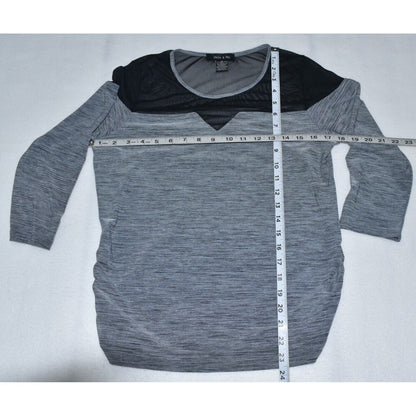 Adele & May Ladies Top Sz M Gray with Black Sheer Upper Front Ruched Sides