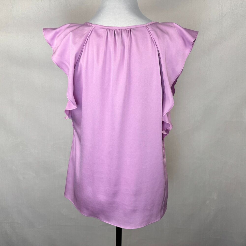 White House Black Market Women Sz XS Pink Round Neck Keyhole Flutter Sleeve