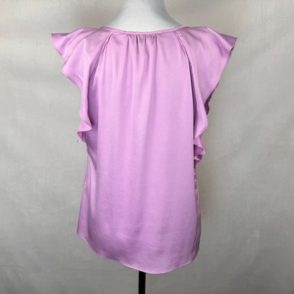 White House Black Market Women Sz XS Pink Round Neck Keyhole Flutter Sleeve