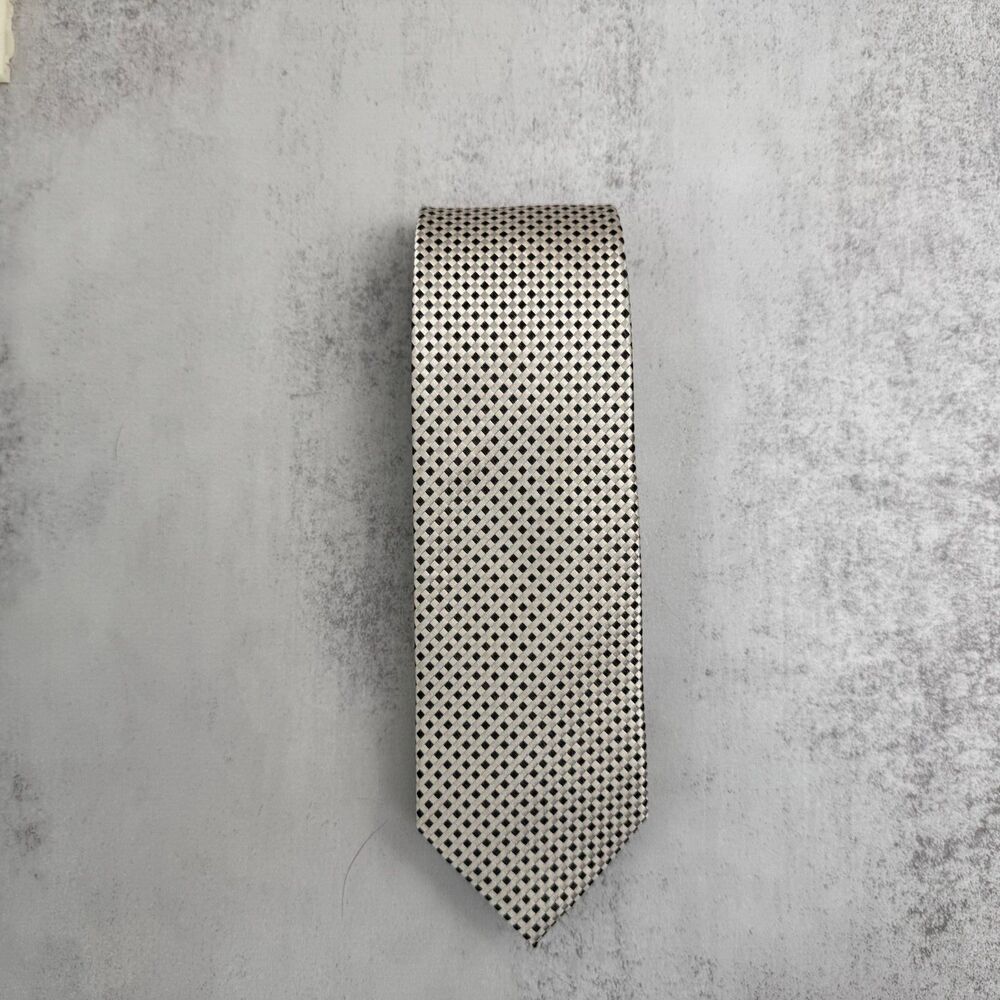 Pronto Uomo Men’s Neck Tie Silk Blend Cream Black Gray Geometric Print