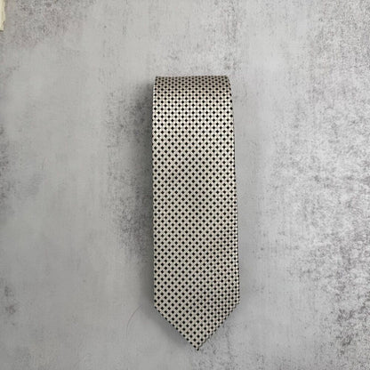 Pronto Uomo Men’s Neck Tie Silk Blend Cream Black Gray Geometric Print