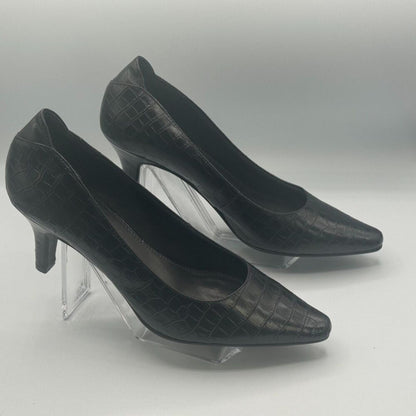 Life Stride Soft System Women's Shoes Sz 9 Black Faux Reptile Pumps 3" Heels
