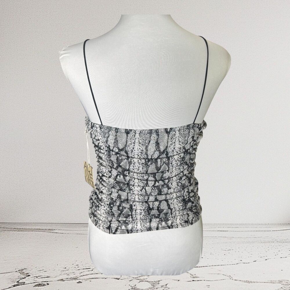 Active USA Crop Top Sz L NWT Mesh Snake Print Spaghetti Straps Elastic Stretch