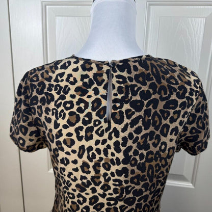Nygard Collection Women Sz 6 Brown Animal Print Elegant Crew Neck Short Sleeve