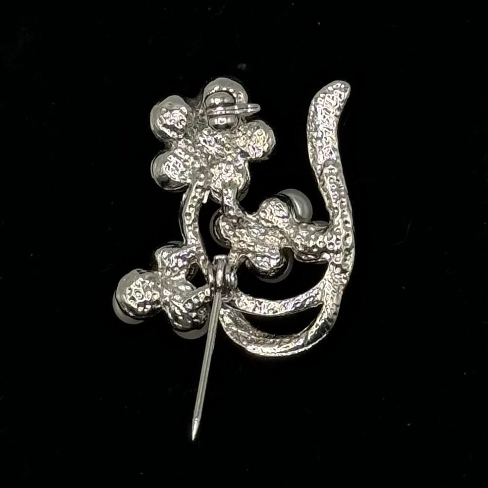 Vintage Silver Tone Floral Brooch Faux Pearl Flower Bouquet Pin