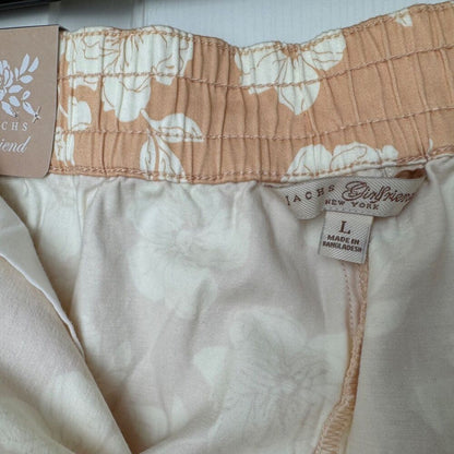 Jachs Girlfriend Women Sz L Shorts Zipper Tan Printed Floral Chino Midrise