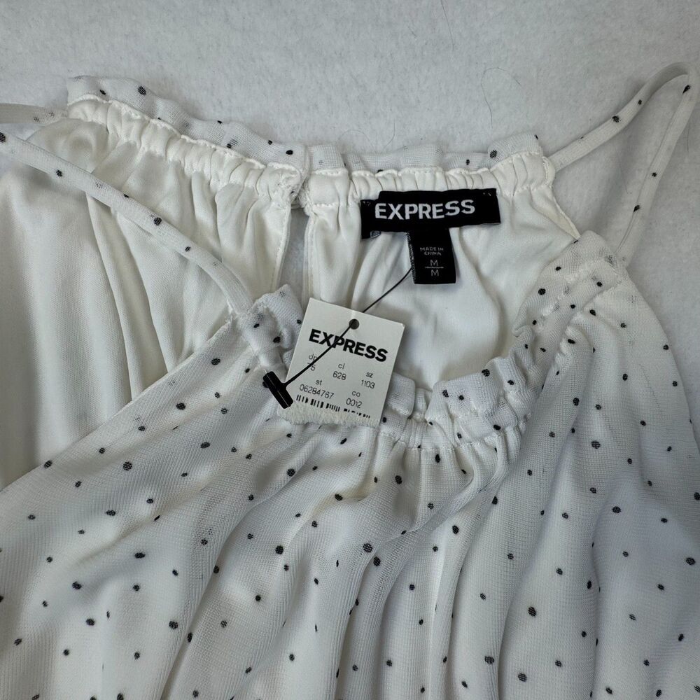 Express Top Sz M NWT Ivory Polka Dots Halter  Smocked Sleeveless Peplum Lined