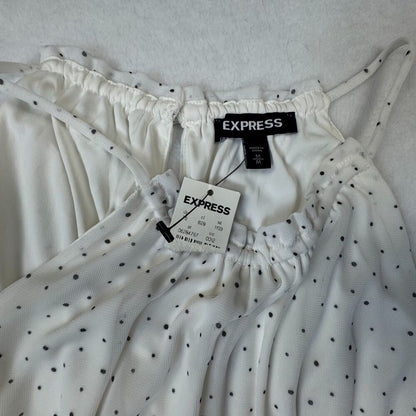 Express Top Sz M NWT Ivory Polka Dots Halter  Smocked Sleeveless Peplum Lined