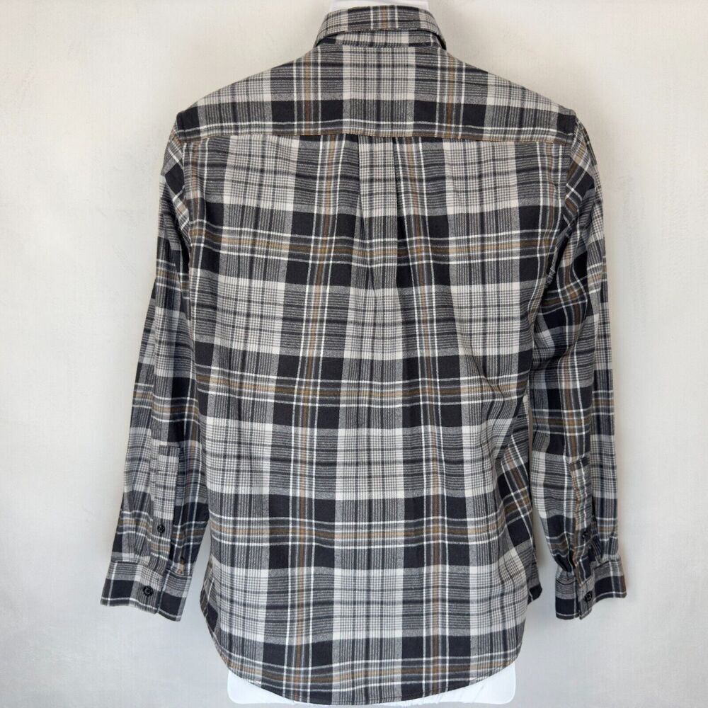 Eddie Bauer Men Sz S Flannel Shirt Black/Gray Plaid Long Sleeve Cotton Button Up
