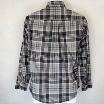 Eddie Bauer Men Sz S Flannel Shirt Black/Gray Plaid Long Sleeve Cotton Button Up