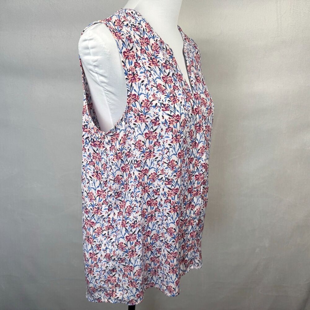 Zac & Rachel Women Tunic Sz M White Floral Print Hiding Buttons Sleeveless VNeck