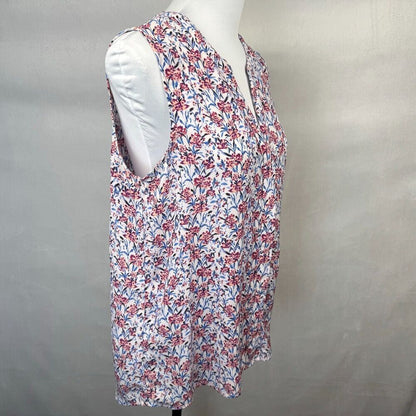 Zac & Rachel Women Tunic Sz M White Floral Print Hiding Buttons Sleeveless VNeck