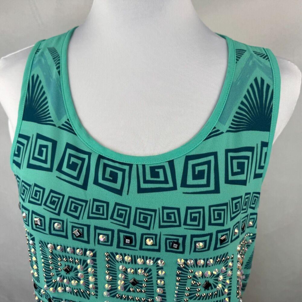 Voice Of California Top Sz S Knit Green Geometric Sequined Sleeveless
