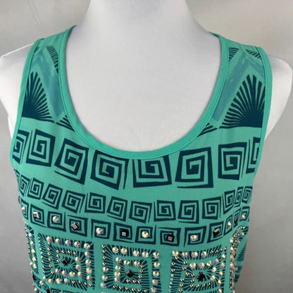 Voice Of California Top Sz S Knit Green Geometric Sequined Sleeveless