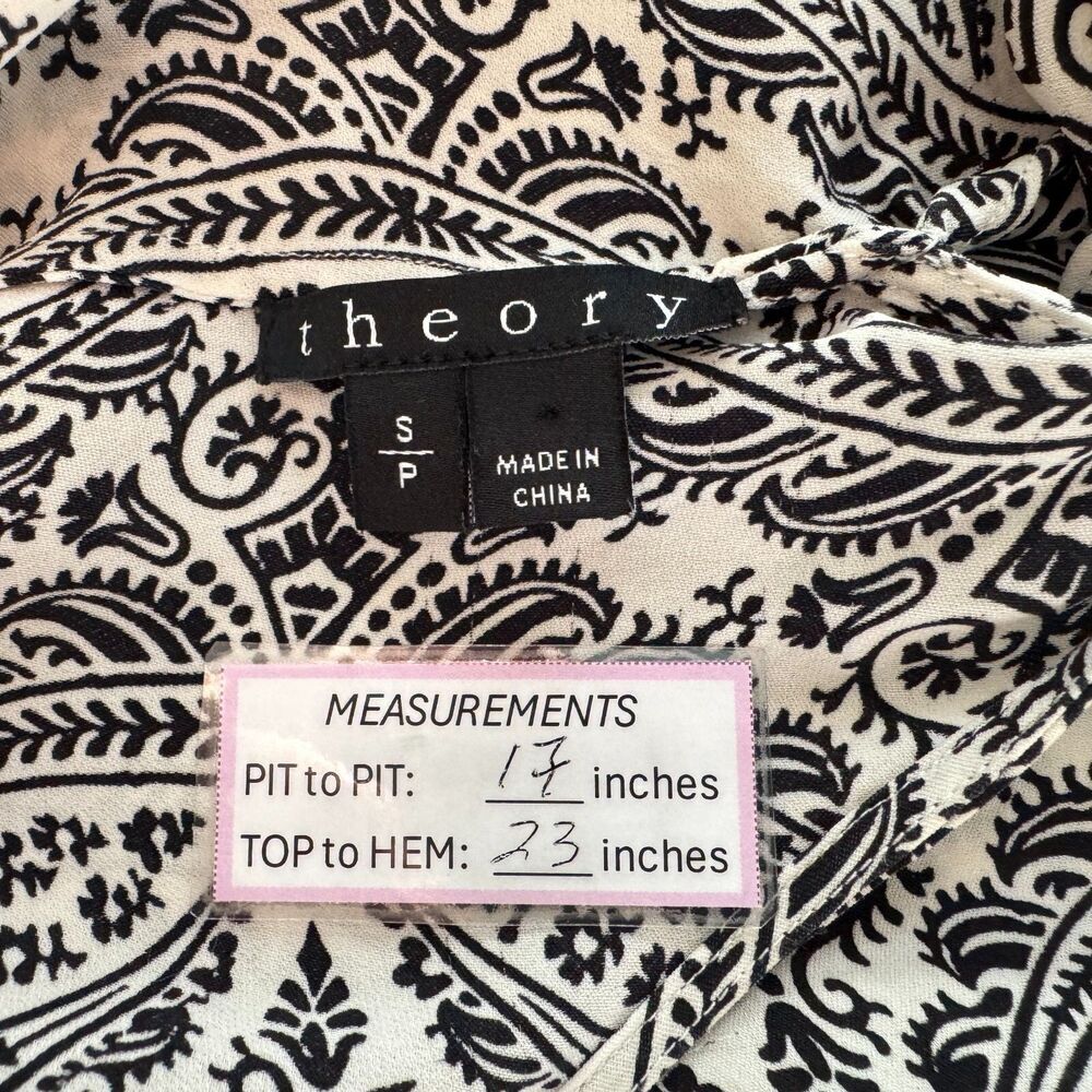Theory Top Sz SP White Black Paisley Print Twisted Back Sleeveless