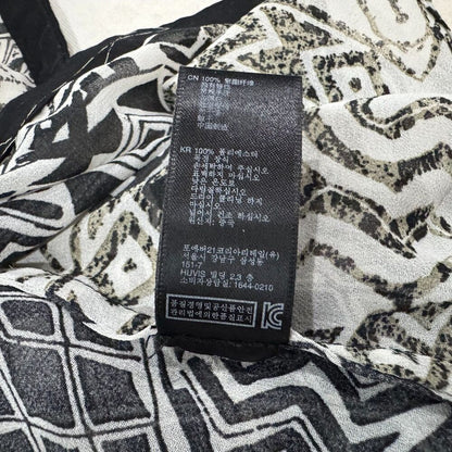 Forever 21 Sheer Tunic Sz M Geometric VNeck Button Down Black Trim Sleeveless