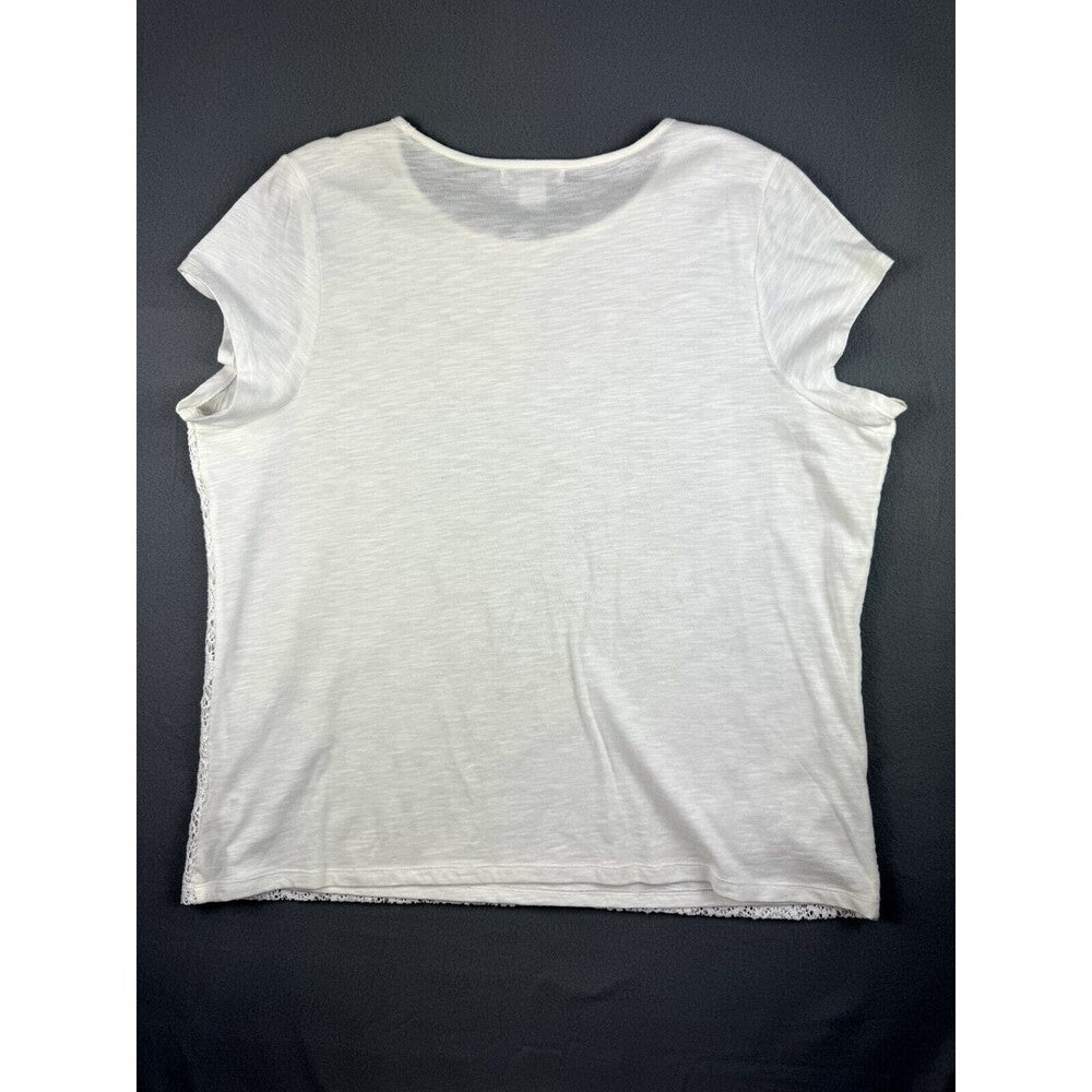 Liz Claiborne Sz 1X White blouse semi lace overlay scoop neck cap sleeve