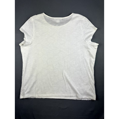 Liz Claiborne Sz 1X White blouse semi lace overlay scoop neck cap sleeve