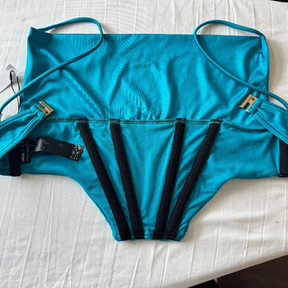 ASOS Luxe Women Sz 4 Turquoise Satin Bustier Cowl Neck Spaghetti Straps