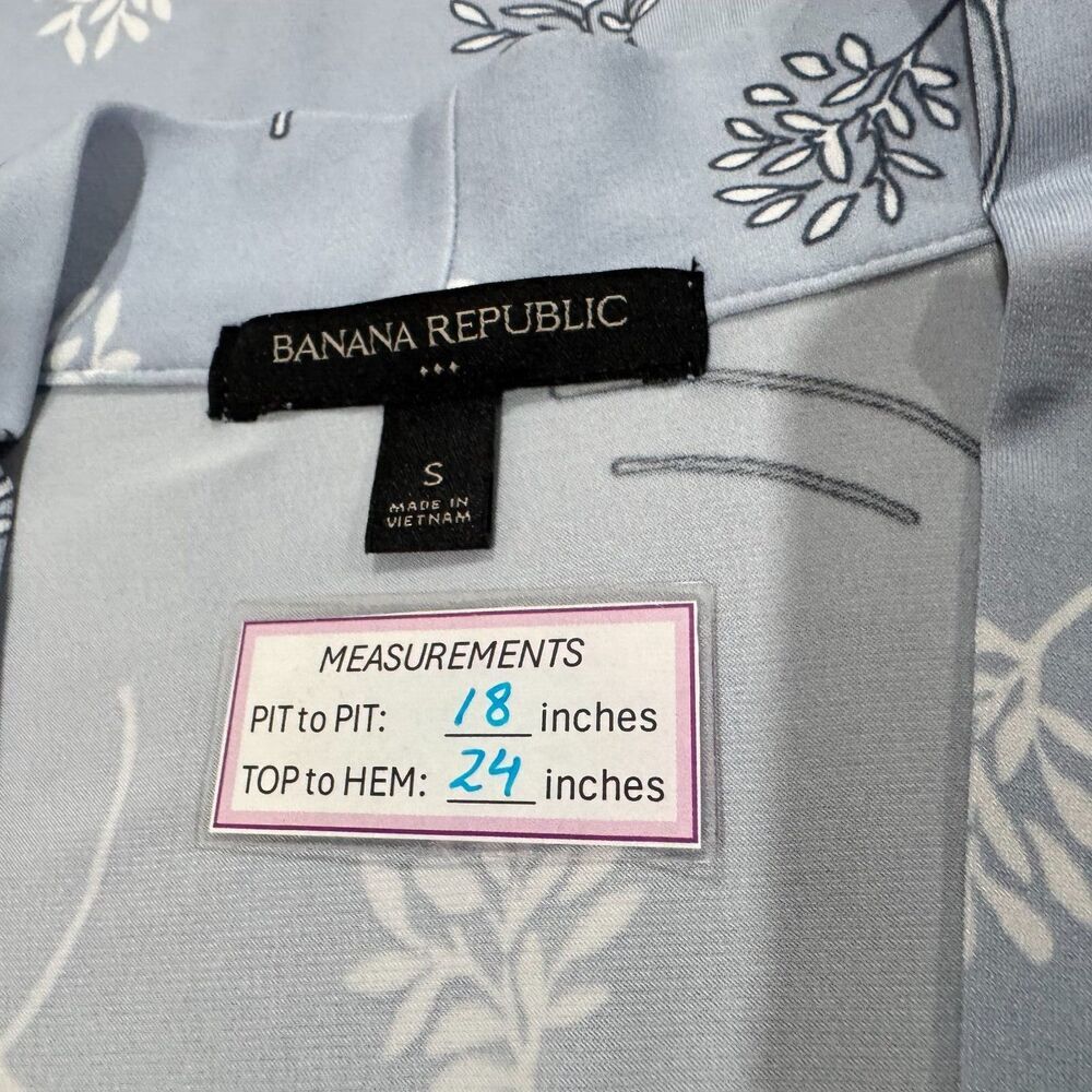Banana Republic Top Sz S Blue Floral V-Neck Stretch Sleeveless Tie Front