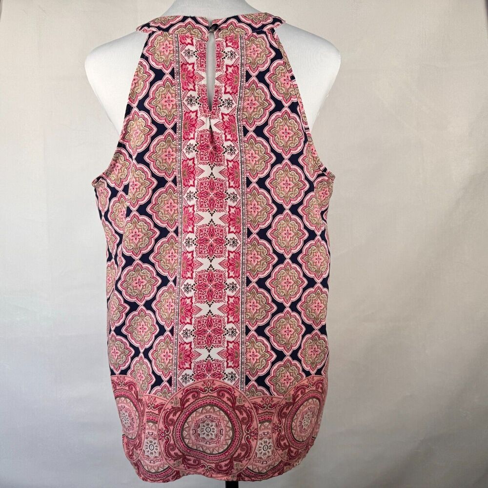 Monteau Ladies Blouse Sz L Navy Pink Patterned Halter Neck Sleeveless