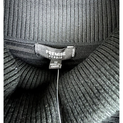 Premise Cowl Neck Pullover Sweater Ribbed Knit Black waist side zippers Size 1X
