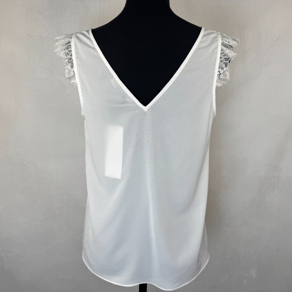 French Connection 72NAR Women Sz S Tank Blouse VNeck Lace Trim Sleeveless NWT