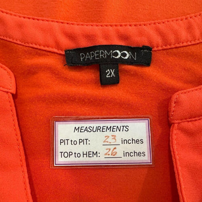 Papermoon Women Blouse Sz 2X Coral Split Neck Sheer Front Knit Back Sleeveless