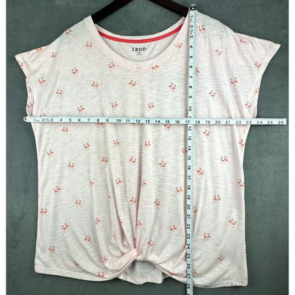 Izod Top Sz XXL Pink Short Sleeve Top With Twisted Hem And Flamingo Print