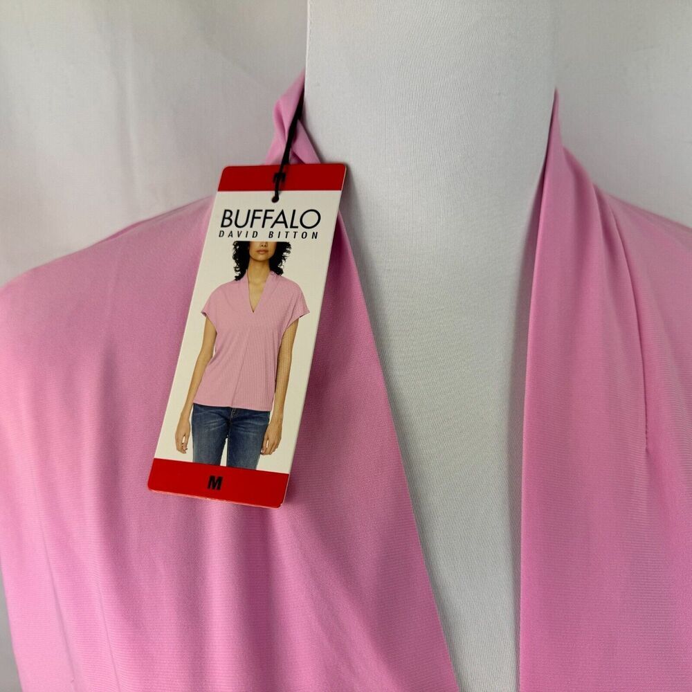 Buffalo David Bitton Blouse Sz M V-Neck Short Sleeve Pink stand up collar