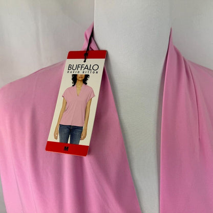 Buffalo David Bitton Blouse Sz M V-Neck Short Sleeve Pink stand up collar