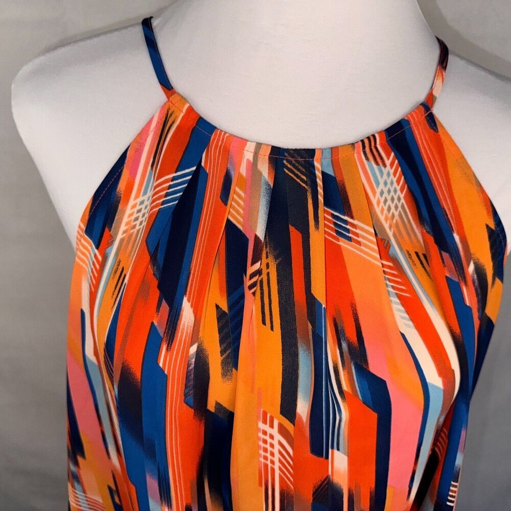 Lush Ladies Halter M Multi Blue Orange Flowy Geometric Pattern
