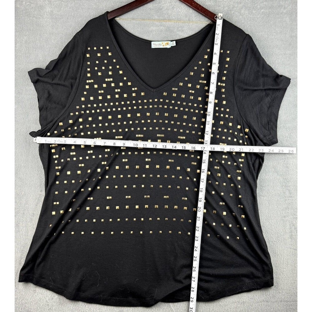 Unity World Wear Woman Black top with bronze embellishment Size 2X