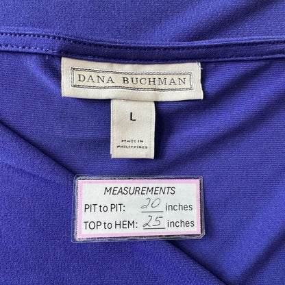 Dana Buchman Sz L Blue Stretch Top Sleeveless Asymmetrical Neckline Metal