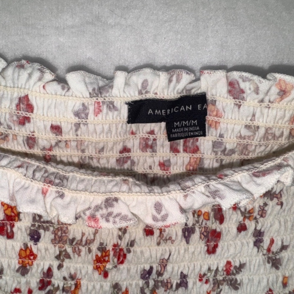 American Eagle Top Sz M Floral Off The Shoulder Ruched Peplum