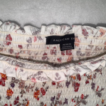 American Eagle Top Sz M Floral Off The Shoulder Ruched Peplum