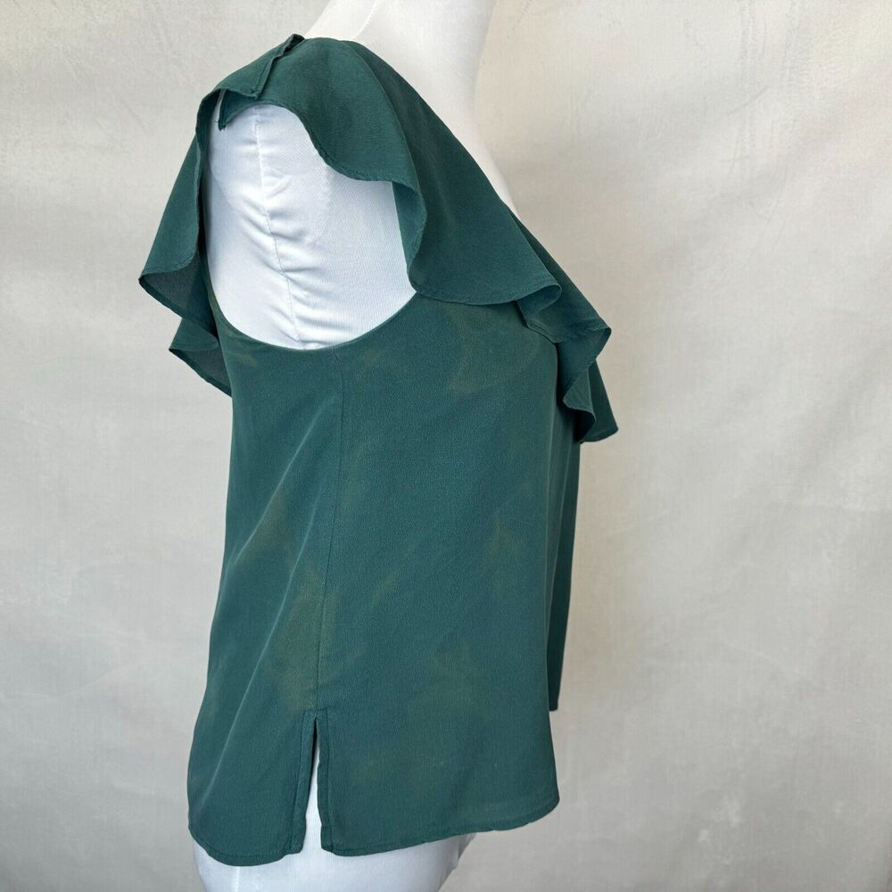 Maeve Top Sz 4 Green Silk One Shoulder Ruffle Lined Top Side Zipper