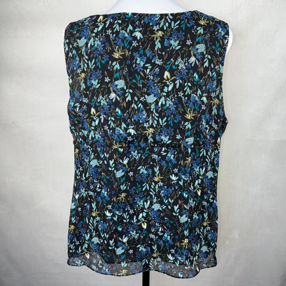 Notations Women Sz XL Faux Wrap Peplum Floral Top VNeck Sleeveless Lined