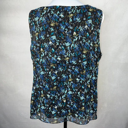 Notations Women Sz XL Faux Wrap Peplum Floral Top VNeck Sleeveless Lined